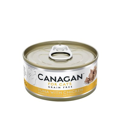 48罐優惠套裝 - Canagan Chicken with Tuna 無穀物 雞肉伴吞拿魚 肉絲貓罐 (深黃) 75g