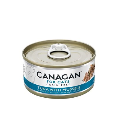 24 罐優惠套裝 - Canagan Tuna with Mussels 無穀物 吞拿魚伴青口 肉絲貓罐 (藍綠) 75g