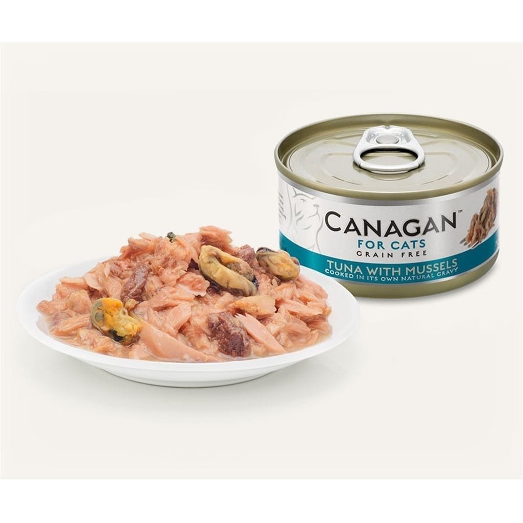 24 罐優惠套裝 - Canagan Tuna with Mussels 無穀物 吞拿魚伴青口 肉絲貓罐 (藍綠) 75g