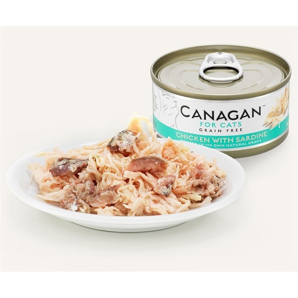 48 罐優惠套裝 - Canagan Chicken With Sardine 無穀物 雞肉伴沙甸魚 肉絲貓罐 (鮮藍) 75g